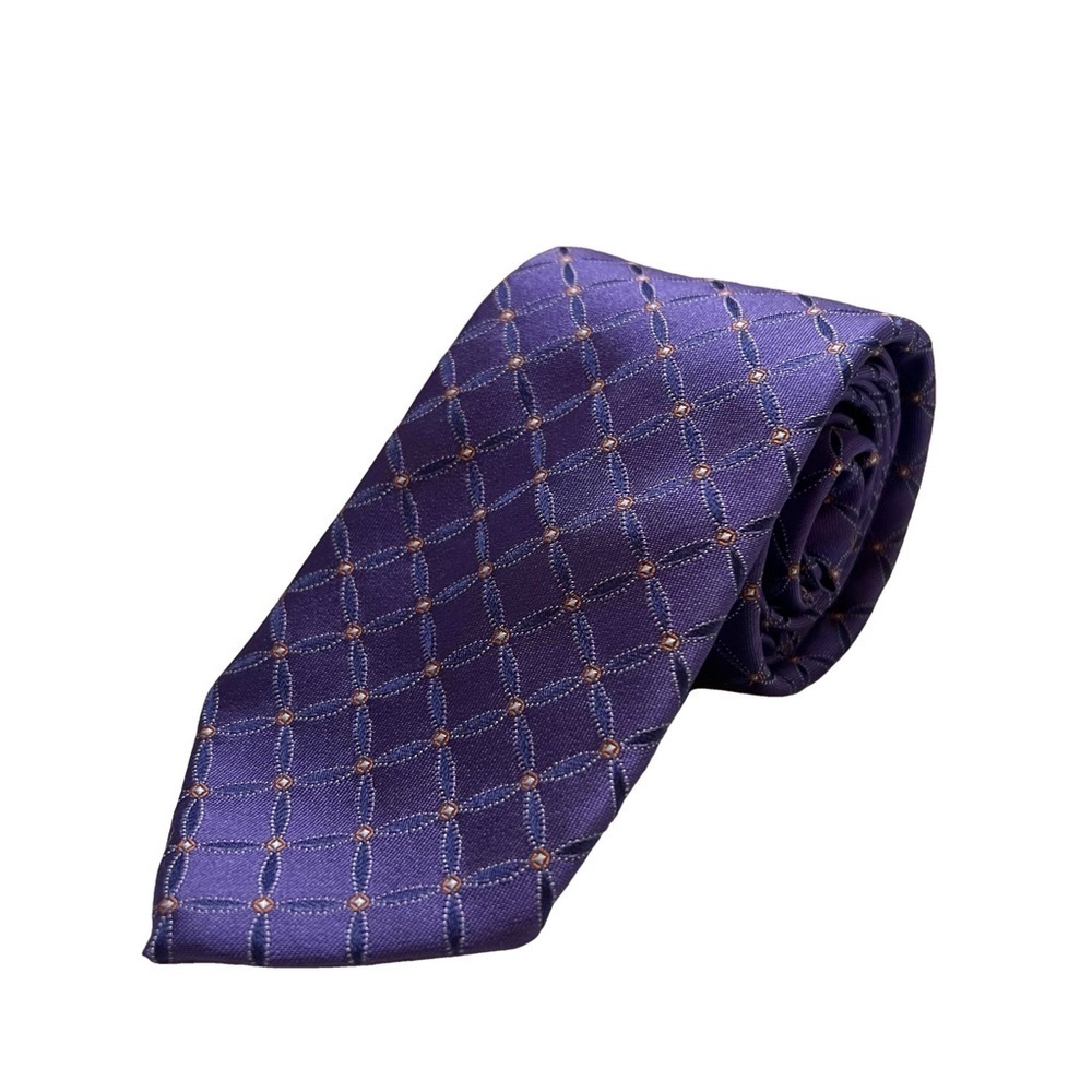 Hugo Boss Purple Geometric Motif Print 100% Silk Tie Made in Italy